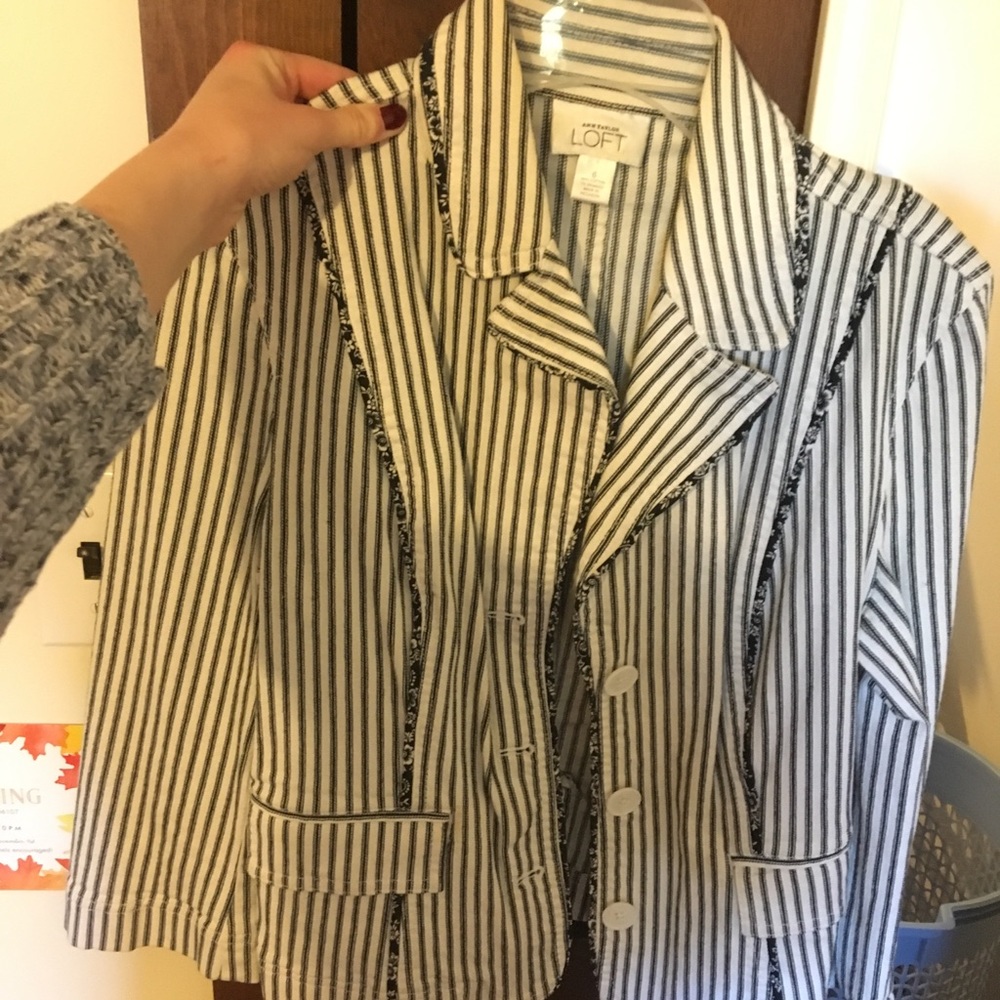 Navy and white striped LOFT blazer